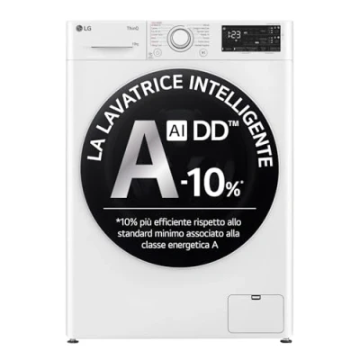 Image de LG AI DD F4R3710NSWW machine à laver 10 kg charge avant, série R3, classe A %, 1400 tours, auto dosage, lavage vapeur, Wi Fi, libre installation, blanc