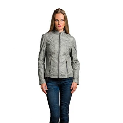 Image de URBAN 5884 Veste en Cuir RT01 Femme, Peau d&#039;Agneau de Style Motard, Bien Ajustée et Douce au Toucher