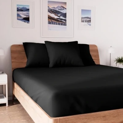 Image de Soleil d&#039;ocre, Jersey Drap Housse, Coton, Noir, 140x190 cm