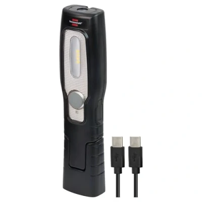 Image de Brennenstuhl lampe à main rechargeable LED HL 201 A/LED de travail avec batterie (250 + 70 lm, base articulée, d&#039;inspection pratique aimant et crochet, câble USB C
