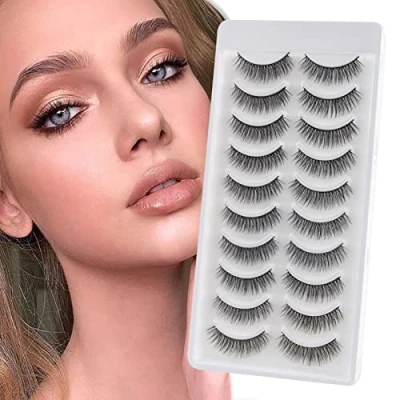 Image de Faux Cils Naturel Court 3d Doux 10 paires noir Reutilisable Wispy False Lashes Vaporeux en Bande Moelleux par Glowing Win