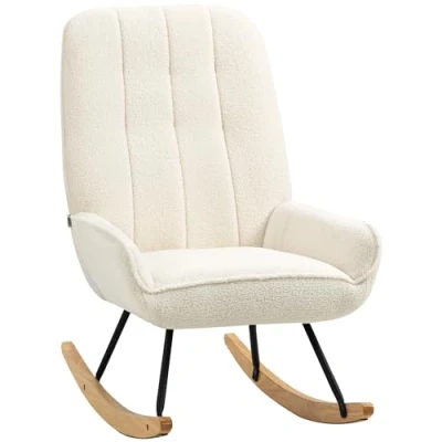 Image de HOMCOM Fauteuil à bascule avec tissu non tissé Sherpa relax pour chambre coucher, d&#039;enfant, capacité de charge jusqu&#039;à 150 kg, blanc crème, 63 x 95 97 cm