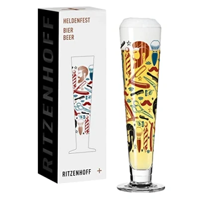 Image de Ritzenhoff 1011011 Verre à bière 330 ml Série Hero Festif Motif n 11 Barber Rond et Multicolore Fabriqué en Allemagne Cuivre, Bleu, Rouge, Noir