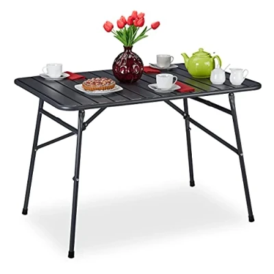 Image de Relaxdays Table de Jardin, terrasse, en métal, HlP 74,5 x 110 70,5 cm, carré, Pliable, Anthracite, Robuste, 100% Acier, 1 élément