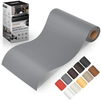 Image de FBKOQKU Patch de Réparation en cuir, 10 x 200cm Reparation autocollant Cuir Auto adhésif rénovation pour Canapé, Siège, Vestes, Artisanat（Gris foncé）