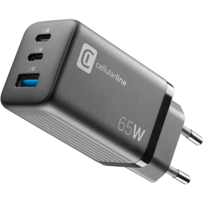Image de Cellularline Chargeur Secteur Multipower Micro Super Fast Charger 65 W avec 3 Ports USB C Technologie Gan Compatible Smartphone, iPhone, Tablette, iPad, Ordinateur Portable et MacBook
