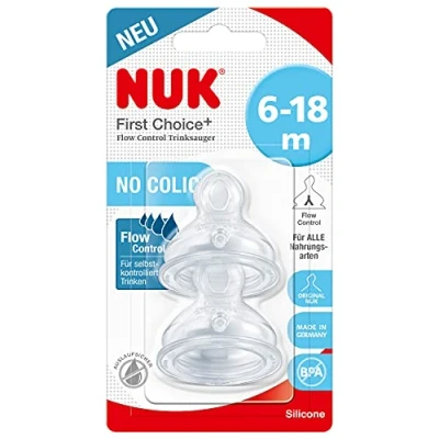 Image de Tétine NUK First Choice+ Flow Control pour biberons 6 18 Mois Valve Anti Colique Sans BPA 2 pièces