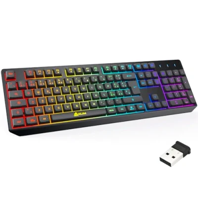 Image de KLIM Chroma Clavier Gamers QWERTY Italie Wireless Haute Performance Éclairé Chromatique sans Filaire Gaming Noir RGB PC Windows Mac PS4 Xbox One [ Nouvelle Version ]