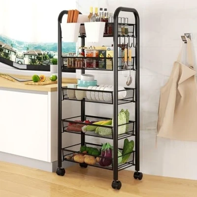 Image de HshDUti Chariot à collations avec roulettes, Panier fruits et légumes 5 niveaux Organiseur rangement en fil métallique de utilitaire cuisine