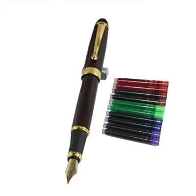 Image de Jinhao 450 Normal nib Fountain Pen Dark red with 5 color Gullor Ink Cartridges