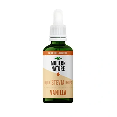 Image de Modern Nature Gouttes de Stevia Liquide Saveur Vanille Zero Calories et Sans Sucre Keto Vegan Diet Flavour Drops pour le Cafe, Protéines, Yogourt, Porridge Edulcorant 50ml
