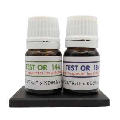 Image de KD89 Assortiment de réactifs/solutions pour tester l&#039;or 14 18 carats Avec pierre touche naturelle et notice multi langues Expertise bijoux, pièces, lingotins 2,5ml
