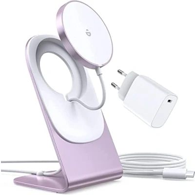 Image de Chargeur Mag Safe, sans Fil avec Station de Charge iPhone, inductive, à Induction magnétique, Rapide Compatible iPhone 15/14/13 Rose