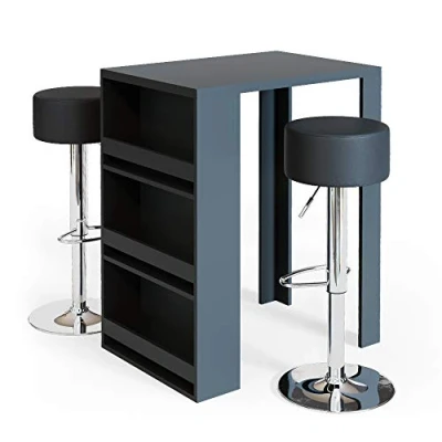 Image de Vicco Set de Table Bar, Anthracite, 80 x 57 cm avec 2 tabourets Bar