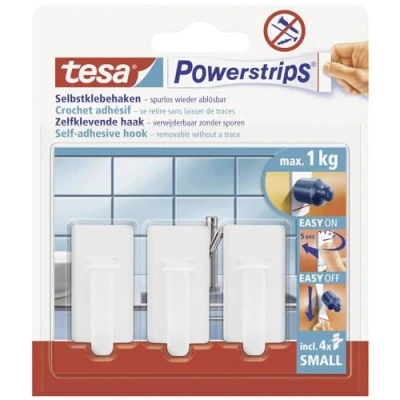 Image de Tesa 57530 00013 00 Powerstrips 3 Mini crochets classiques + 4 Languettes Blanc Small