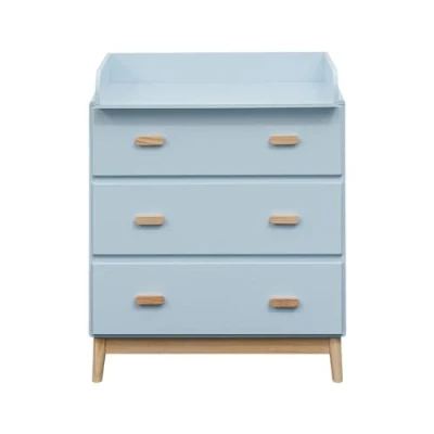 Image de Rebecca Mobili Commode à Langer, Meuble Bleu Clair Marron, MDF Pin, avec 3 Tiroirs, Table Langer Amovible Dimensions HxLxP: 100 x 80 42 cm Art. RE7144