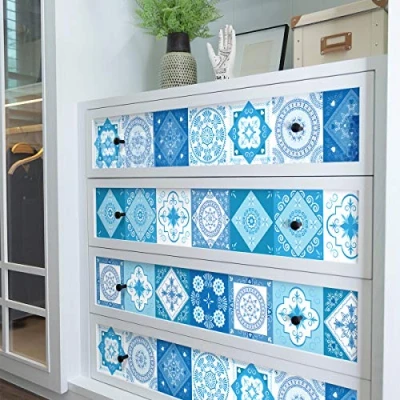 Image de Ambiance Stickers Adhésif Meuble Carreaux de Ciment Sticker Autocollant Carrelage Décoration pour Tables Armoires Commodes Étagères Suzia 30 Tiles 10x10 cm