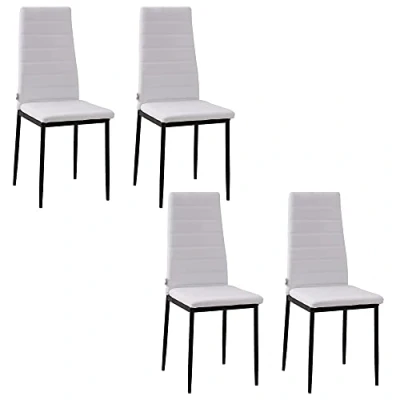 Image de HOMCOM Lot de 4 chaises Salle à Manger, Cuisine rembourrées avec Dossier Haut, Pieds en métal et Tissu Lin, pour Salon, Chambre, Cuisine, Blanc