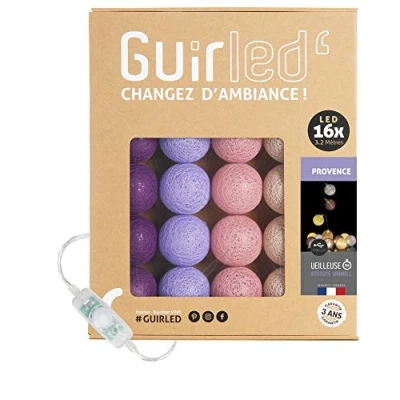 Image de GuirLED Guirlande lumineuse boules coton LED USB Veilleuse bébé 2h Adaptateur secteur double 2A inclus 3 intensités 16 1.6m Provence