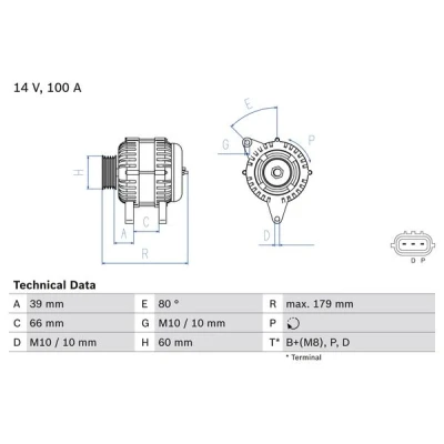 Image de BOSCH 0 986 083 970 Alternateur 14V 100A MAZDA: 6 3/5 portes, 5, Break