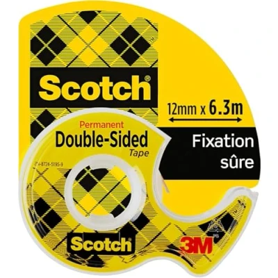 Image de Scotch Le Ruban Scotchdouble face 1 Rouleau 12,7mm x 6,3m sur dévidoir manuel double transparent, pour l&#039;emballage des cadeaux de Noël et fournitures vacances, application sans tache