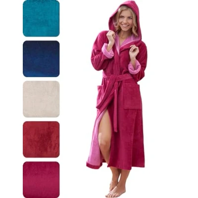 Image de Morgenstern Peignoir Femme Long Capuche Lux Rose Fuchsia I Large