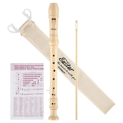 Image de Eastar Flûte à bec soprano pour enfants débutants, instrument doigté allemand en C, 3 pièces avec kit de nettoyage, repose pouce, sac coton, tableau des doigtés, ERS 21GN, naturel