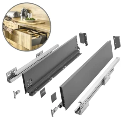 Image de GTV Système de Tiroirs Axis Pro, Ensemble Tiroirs, Extraction Totale, Amortissement Intégré, Charge 40 kg, Tiroir Coulissant avec Fermeture Douce Largeur 450 mm, Hauteur 120 Anthracite