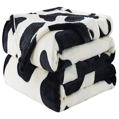 Image de Couverture polaire en flanelle avec imprimé vache pour grand lit Antistatique super douce et confortable, microfibre légère l&#039;hiver, canapé, sofa lit, 220 x 240 cm (motif noire)