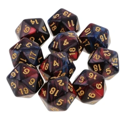 Image de Dzxin DND Game D20 Lot de 10 dés polyédriques en acrylique à 20 faces pour jeux rôle et table (rouge + noir)