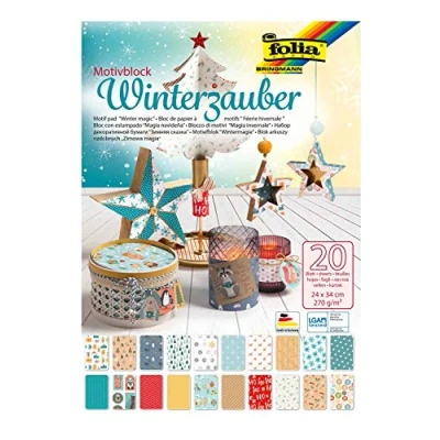 Image de folia Bloc Magie hivernale, 20 Feuilles avec différents cartons à Motifs, 270 g/m², Environ 24 x 34 cm, Base pour de Nombreux travaux et idées Bricolage, coloré, Set Pièces