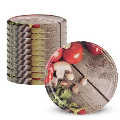 Image de KADAX Lot de 10 couvercles à visser Diamètre : 82 mm En métal Avec 6 dents d&#039;encliquetage Couvercle rechange pour les bocaux conserve Motif rustique