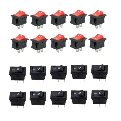 Image de CESFONJER Mini Bateau commutateur, 6A/250V 10A/125V AC SPST Interrupteur à bascule pour voiture auto appareils ménagers, (Noir 10 pcs, rouge pcs)