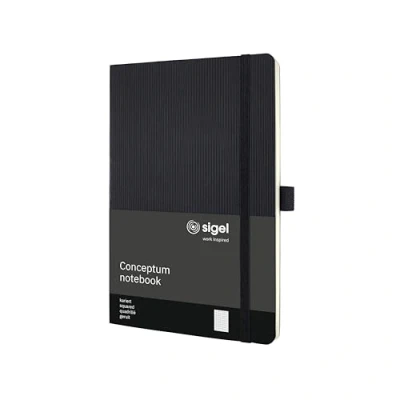 Image de SIGEL CO320 Carnet de notes premium à petits carreaux, A5, couverture souple, noir Conceptum