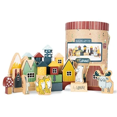 Image de HEJ LØNNE Jeu de Construction en Bois dans Une Boîte 56 Pièces Jouet pour Enfants à partir 1 an Bloc Jeux