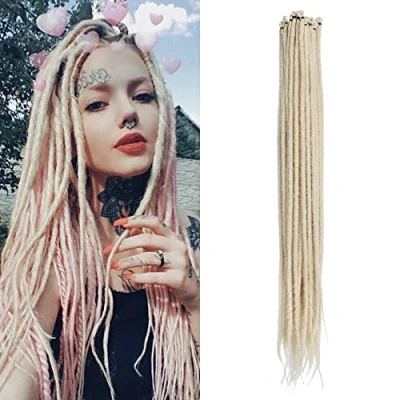 Image de Extensions de Dreadlocks Synthétiques Minces 0,6 cm Faites à la Main 20 Pouces Brins Cheveux au Crochet Longues Tresses Style Hip Hop Doux Dreads Cheveux, Blond
