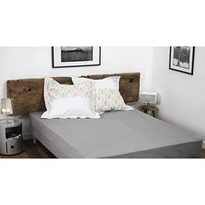 Image de HOME LINGE PASSION, Drap Housse Gris Clair 160x200 +30 cm 100% Coton 57 Fils (Label Oeko TEX)
