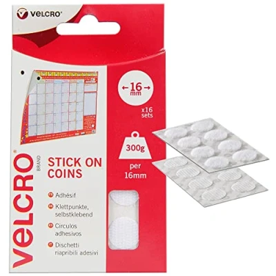 Image de Velcro Marque, Pastilles Adhésives Auto Agrippantes Avec Crochets Et Boucles À Double Face, Parfait Pour La Décoration De Pièce Maison, Dans Le Garage, Blanc, 16 Mm X Mm, Lot