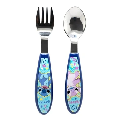 Image de Set de 2 couverts pour enfants en acier inoxydable composé d&#039;une fourchette et cuillère Stitch