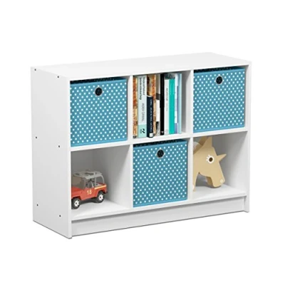 Image de Furinno Basic Rangement de Bibliothèque 3x2 avec Bacs, Blanc/Bleu Clair