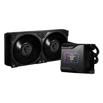 Image de MSI MEG CORELIQUID S280 Kit Watercooling CPU, Écran IPS 2.4&quot;, Pompe Asetek 7th Gen, Ventilateur VRM, 2 x Ventilateurs Silent Gale P14, Tubes Anti Évaporation, Center, Compatible AMD &amp; Intel