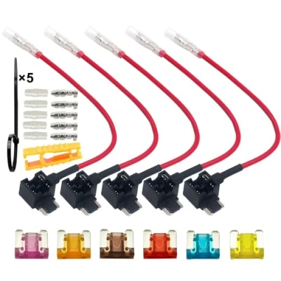 Image de FULARR® 5Pcs Premium ACN Profil Bas Add A Circuit Porte Fusible, Lame Style Fusible Tap Adaptateur, avec Gratuits Micro X 6Pcs, Extracteur 1Pcs, Fil Attaches 12V / 24V