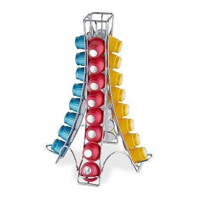 Image de Relaxdays Support pour Capsules, 32 dosettes, Rangement en métal, H x L P : 30 21,5 cm, argenté