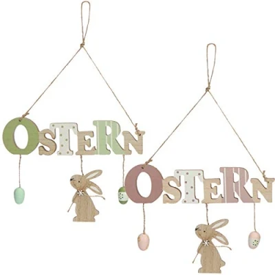 Image de com four® 2X Plaque de Porte Pâques décorative en Bois pour décoration avec Lapins et œufs à accrocher aux Portes d&#039;entrée, Murs, fenêtres (02 pièces 24x18cm)