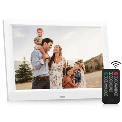 Image de Cadre photo numérique, 8,7 pouces, 1024 x 768 HD IPS, écran photo, musique, lecteur vidéo, calendrier, réveil avec télécommande, prise en charge USB ou carte SD