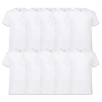 Image de Fruit of the Loom Lot de 10 T shirts à col en V, tailles : M, L, XL, XXL, plusieurs couleurs disponibles blanc XX Large