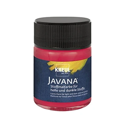 Image de Kreul 91955 Peinture Javana pour Tissus clairs et foncés, 50 ml Verre Cherry, caractère pâteux, tamponner pochoiriser, résistant au Lavage après Fixation