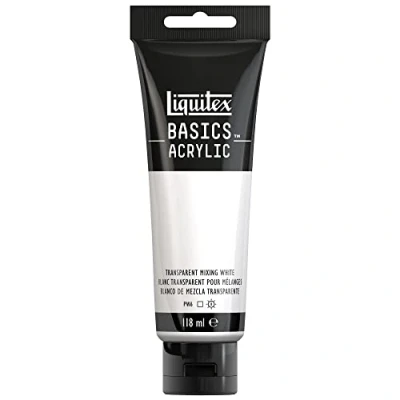 Image de Liquitex 8870059 Basics peinture acrylique, artistique monopigmentée, résistante à la lumière, qualité archive, finition satinée, tube de 118 ml Blanc Transparent Pour Melanges