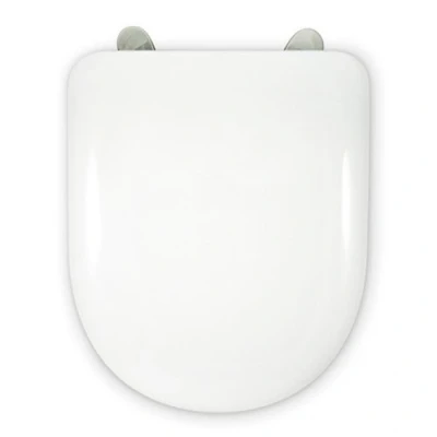 Image de ABATTANT WC COMPATIBLE CHARNIÈRE SPÉCIALE EXTRA LONGUE ACIER INOX FORME D U RÉGLABLE ET DECLIPSABLE FACILE INSTALATION NETTOYAGE LUNETTE TOILETTE TRÈS RÉSISTANT BLANC 43 x 36 5 cm