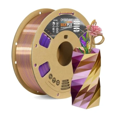 Image de OVERTURE Filament Soie PLA Double Couleur 1,75 mm pour imprimante 3D, 1 kg bobine (2,2 lbs), Précision Dimensionnelle +/ 0,02 3D Printer (Soie Violet Or)